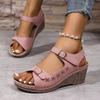 Foreign trade large size summer casual retro wedge heel thick-soled sewn shoes slippers one-character women's cool slippers