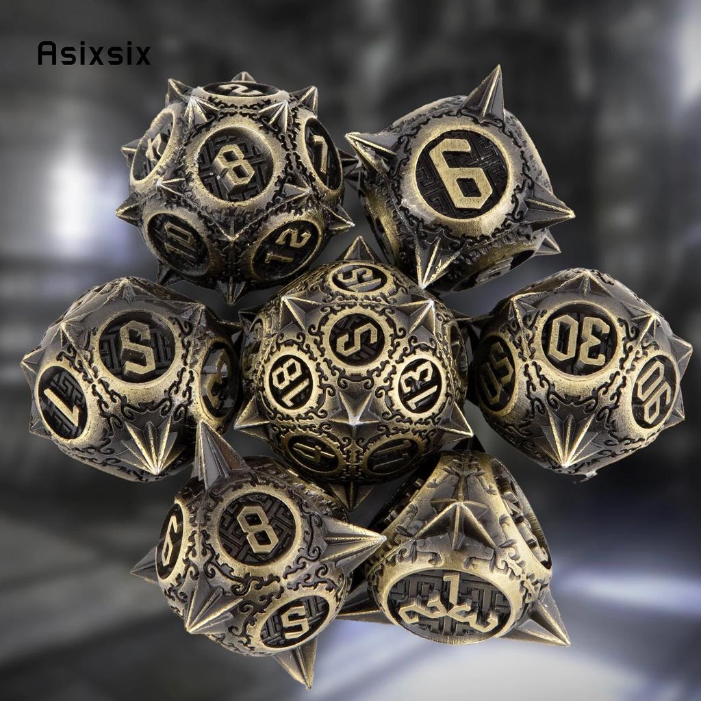 7 ks Yellow Meteor Hammer Kovová kostka Pevný kov Sada mnohostěnných kostek Vhodné pro RPG stolní karetní hru