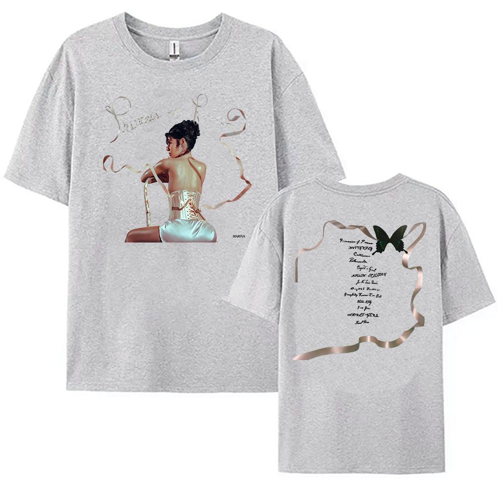 

Женская одежда МАРИНА ПРИНЦЕССА СИЛЫ Футболка с принтом альбома Летняя Хлопковая Мягкая Уличная Футболка для Женщин M серый