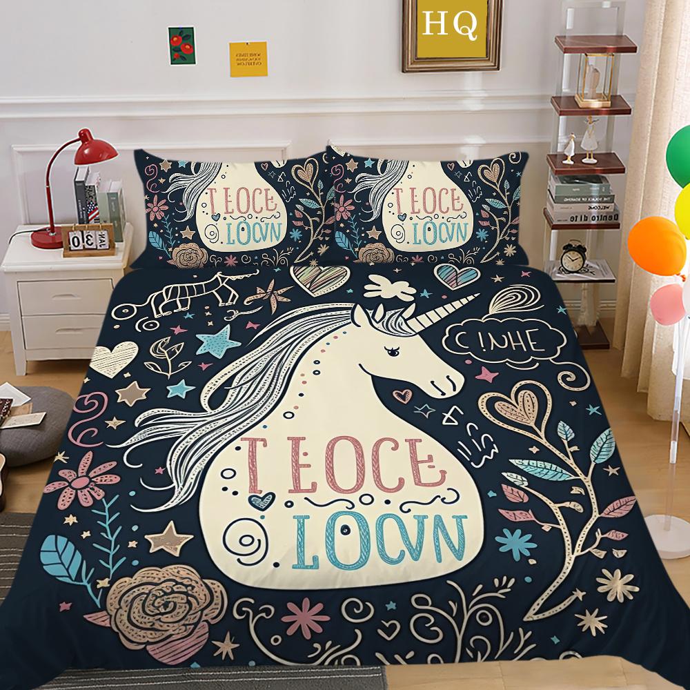 

Комплект постельного белья с 3D принтом единорога, двойной размер, полиэстер для мальчиков-подростков, высококачественные покрывала, комплект пододеяльников EU Single 135x200cm