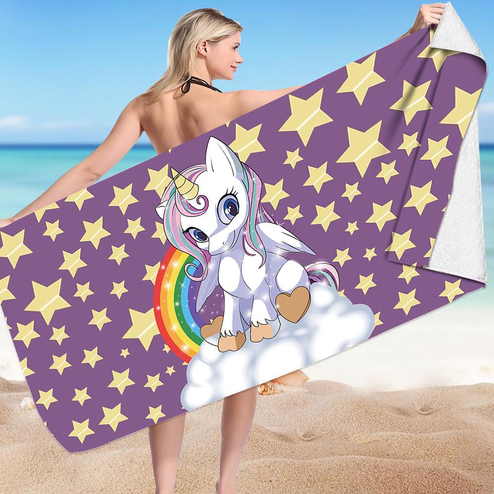 Cute Unicorn Series digital-printed polyester Superfine fiber double-sided fleece Beach vacation bath towel, beach towel