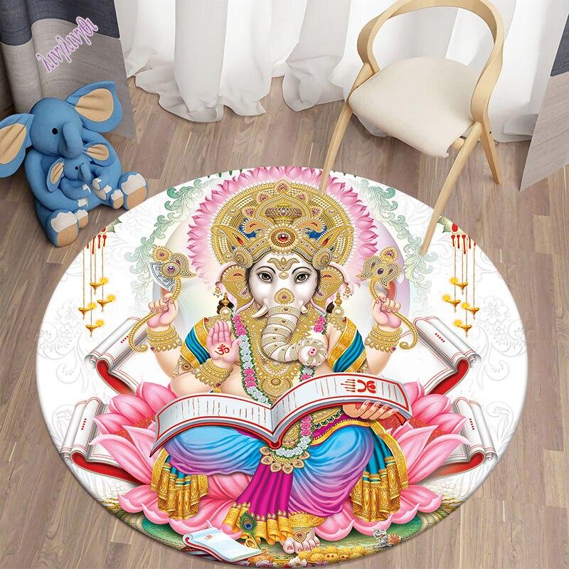 Ganesha Round Carpets Printing for Living Room Bedroom Area Rug Soft Flannel Mat Bohemian Room Carpet Tapis Home Decor Alfombra