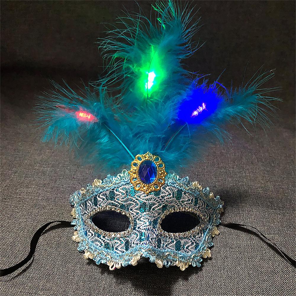 Women LED Party Mask Masquerade Luxury Peacock Feathers Half Face Mask Cosplay Costume Venetian Mask
