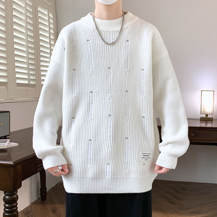 

Hot Selling Winter New Fashion Casual Crew Neck Sweater Loose Knitwear Thread 2XL білий
