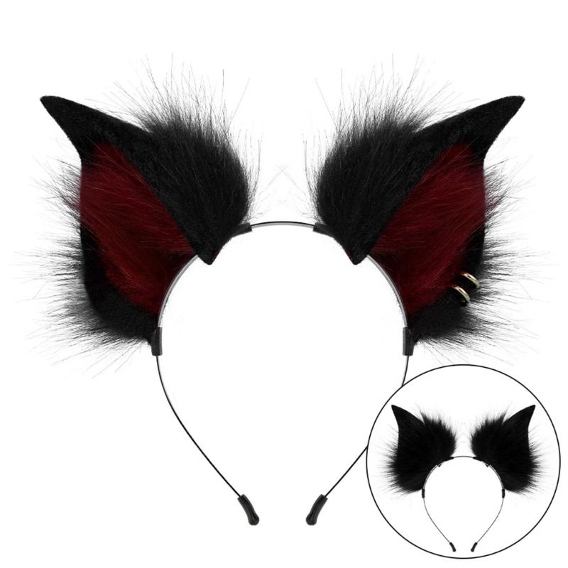 2Pcs Animal Cosplay Costume Fauxs Furs Wolf Cats Foxes Tail and Cats Ears Headbands Halloween Party Costume Accessories