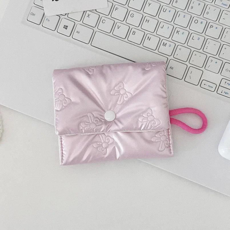 Korean Quilted PU Love Bow Cosmetic Bag Skincare Products Pouch Inner Pocket Multi-function Makeup Lipstick Storage Bag Handbag