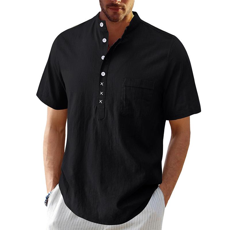 Camisetas Henley para hombre, camisa de manga corta con cuello de banda, camisetas casuales de verano para la playa, camiseta básica, camisa lisa de 4 botones, cómoda para hombre