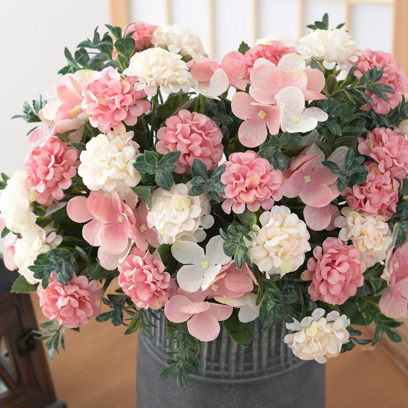 5-pronged Vintage Hydrangea, Silk Flower, Artificial Flower, Green Plant, Wedding Photography, Home Decoration Arrangement