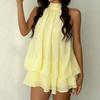2026 summer neck sleeveless dress for women, double-layer ruffle edge loose and thin black short skirt