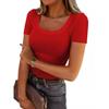 YYFS Moda feminina casual verão primavera cor sólida estampa manga curta gola em U blusas e camisas