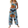 Womens Sleeveless Jumpsuit Halloween Print Cotton Casual One Piece Romper Loose Fit Pockets Wide Leg Full Length