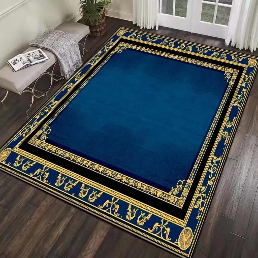 Old Style Living Room Carpet Boho Blue Non-slip Area Rugs Decor Bedroom Washable Hallway Floor Mats Elastic Bedside Mat Flannel