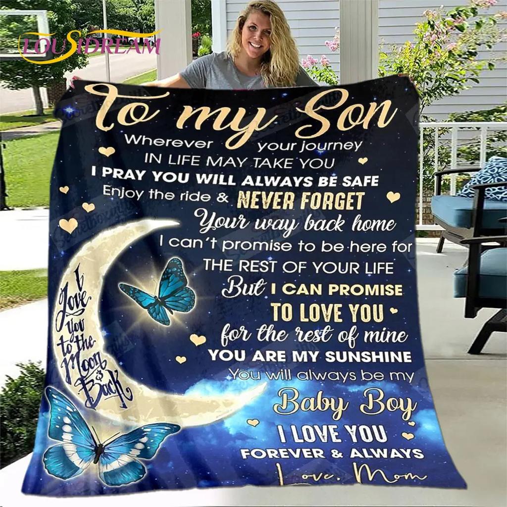 To My Son Plush Lion Wolf Dragon Eagle Quilt Blanket Soft Flannel Throw for Living Room Bedroom Bed Sofa Perfect Gift for Son