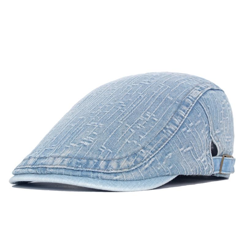 Spring Summer Solid Color Newsboy Caps Men Washed Denim Cotton Flat Peaked Cap Women Painter Beret Hats