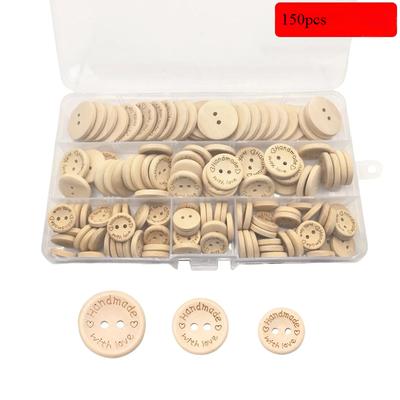 150 Stück/Set Stück Sortierte Größen Holzknöpfe Set, Natur Khaki Handgemacht mit Liebe Etiketten zum Nähen, Basteln, DIY Bekleidungszubehör