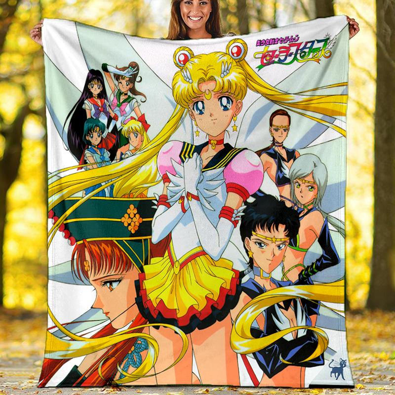 Sailor Moon Print Flannel Blanket, Soft Warm Lightweight Throw Blanket for living Room,Sofa Bed Camping office