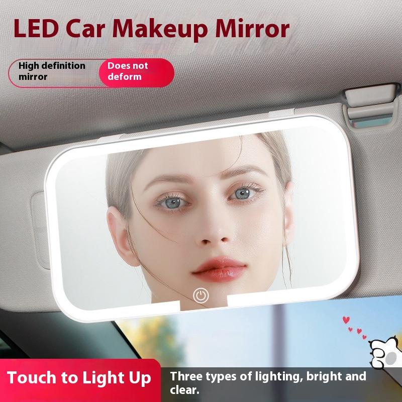 1 Stück Sonnenblende Platte LED HD Make-up Spiegel Auto Innenspiegel für Mädchen Wiederaufladbar Fülllicht Universell Dünner Schminkspiegel