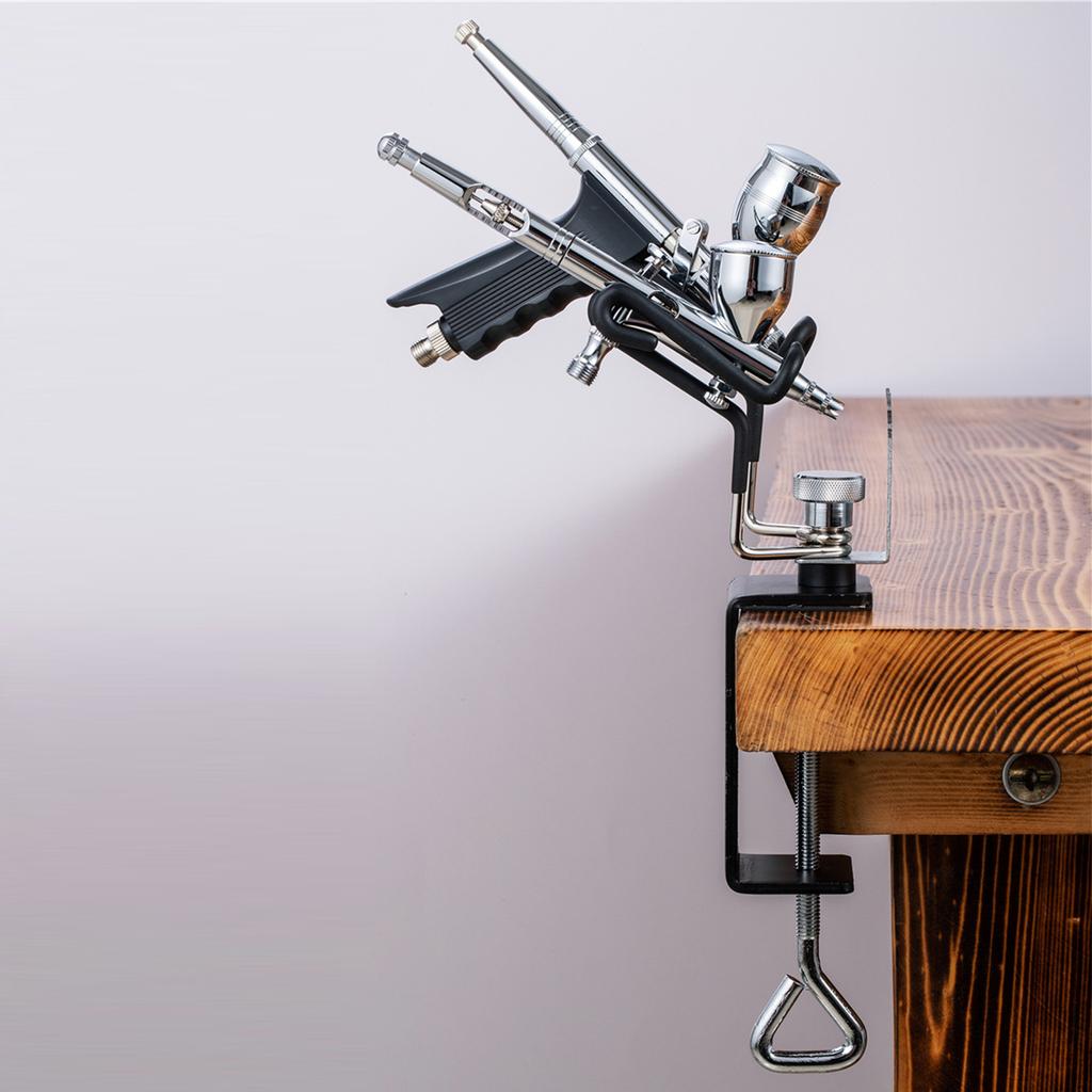 Universal Airbrush Holder Stand Practical Clamp-on Table Stand Air Brush Rack Tool Two-brush Holder for Most Airbrushes