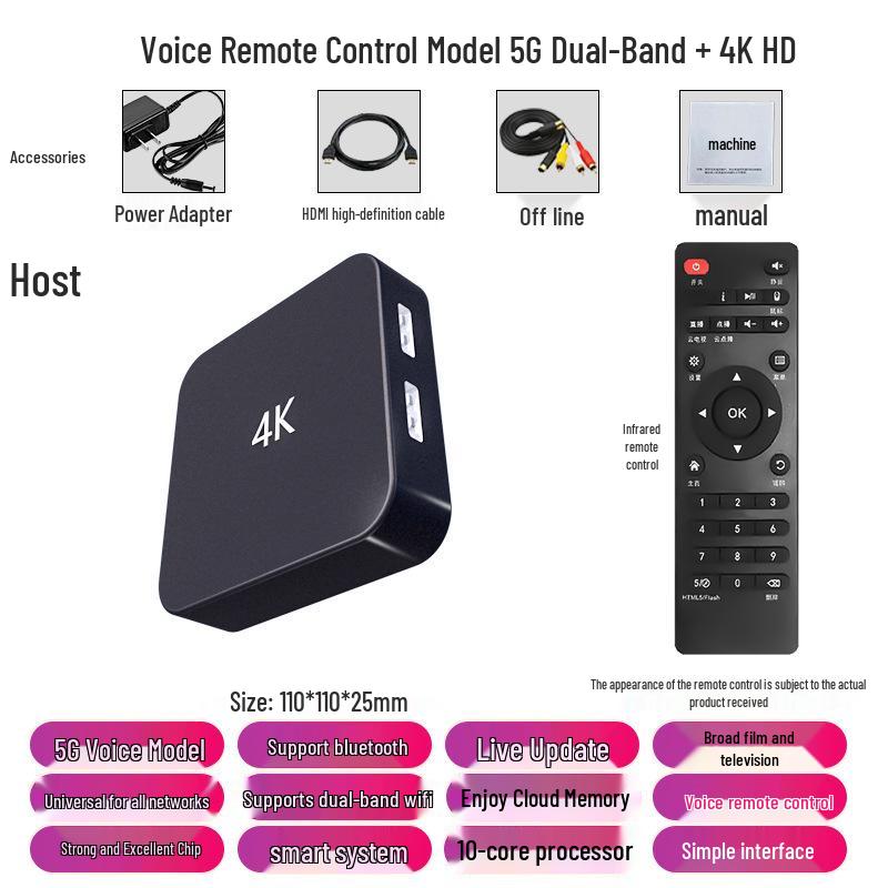 4K HD Set-Top Box with Dual-Band 5G WiFi and Wireless Screen Mirroring for All Networks