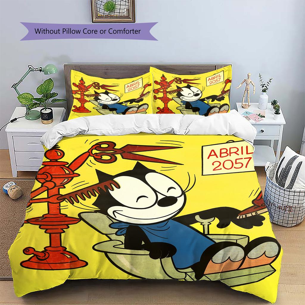 Felix the Cat  Pattern Bedding Quilt Set  Home Decoration  Gift (1 * duvet cover + 2 * pillowcase  without core)