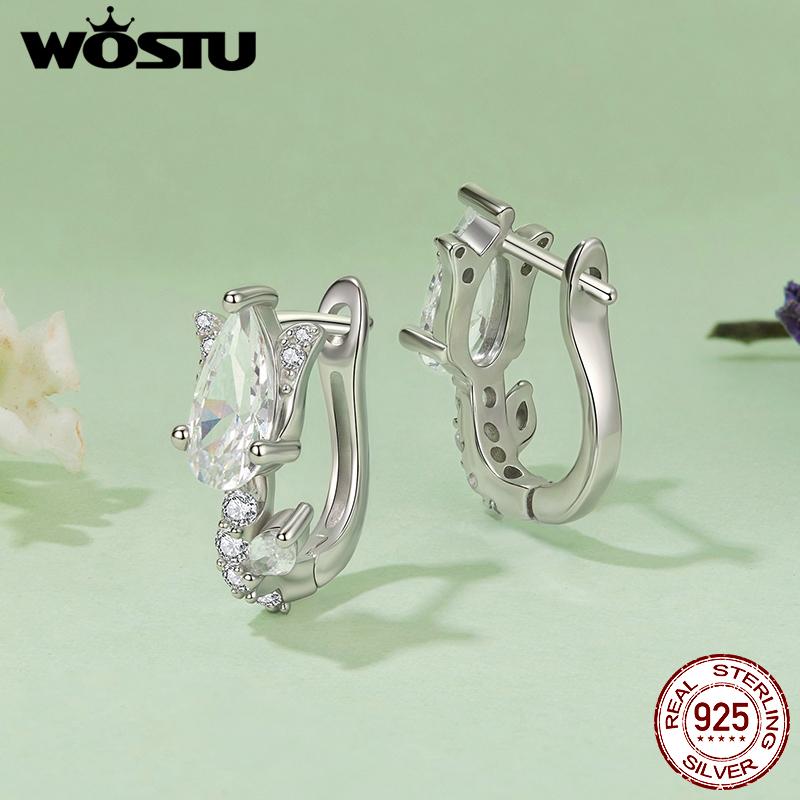 WOSTU 925 Sterling Silver Osmanthus Flower Stud Earrings For Women Handmade Jewelry Gift Full Zircon Huggies Earrings Best Gift