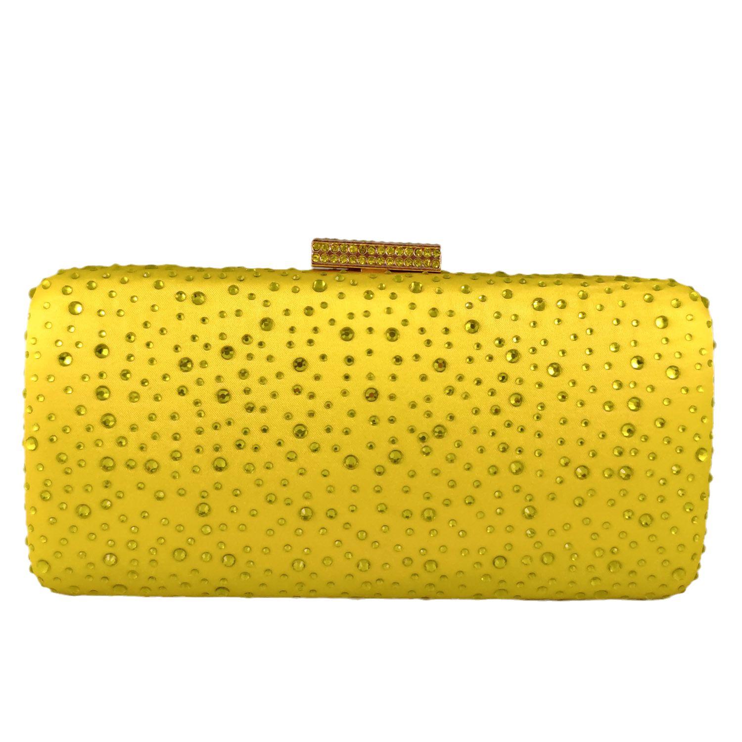 

Boutique De FGG Women Yellow Crystal Evening Bags Wedding Party Rhinestone Purses and Handbags Bridal Box Clutch Bag Mini