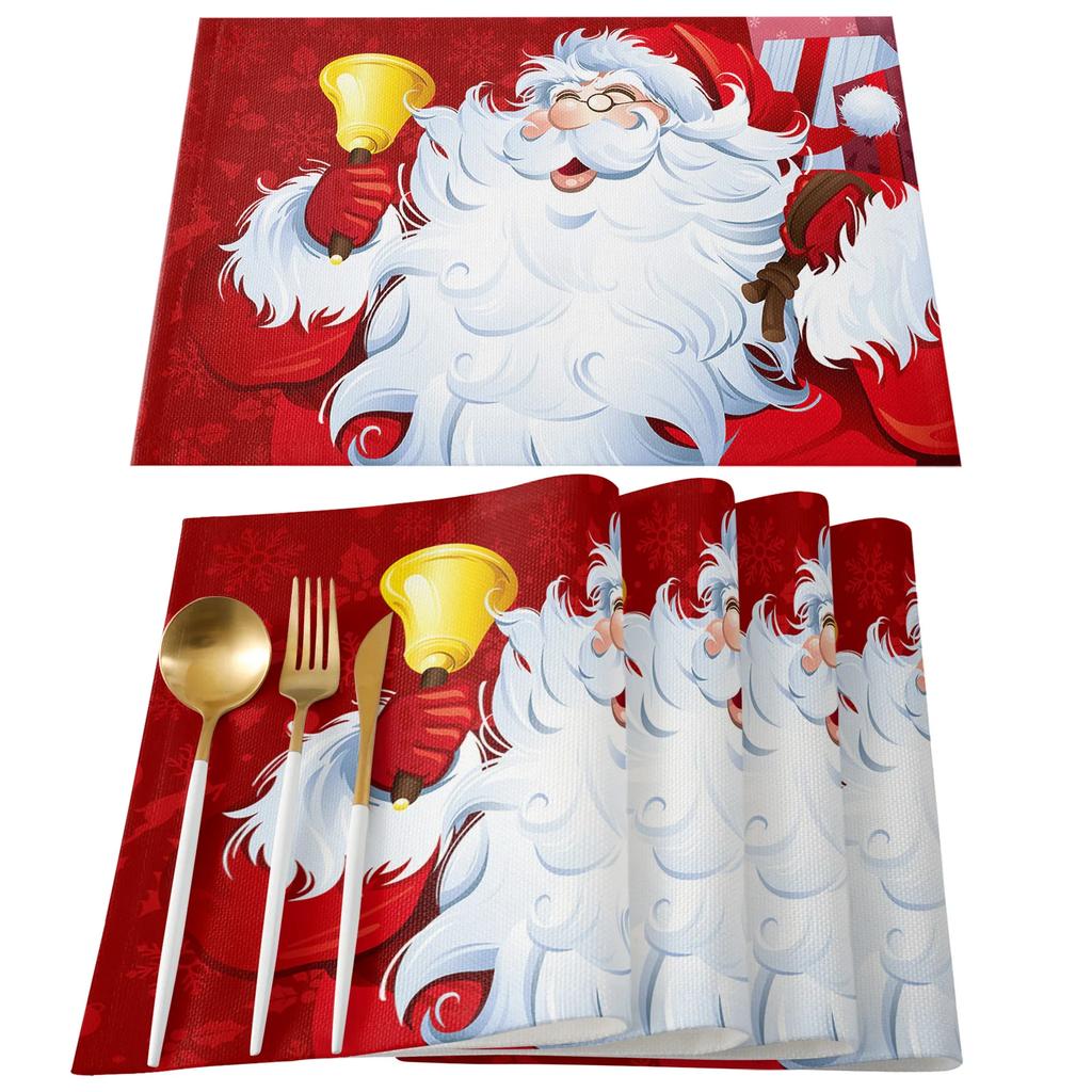 Merry Christmas Santa Claus Print Placemat 2/4/6pcs Kitchen Accessories Coffee Dining Table Mat Coaster Festival Tableware Pads