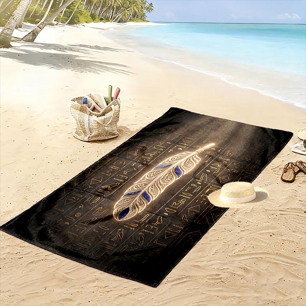 Golden feather's radiant elegance Print beach towel, quick drying, suitable for travel, outdoor sports, jogging, the beach and swimming, gift