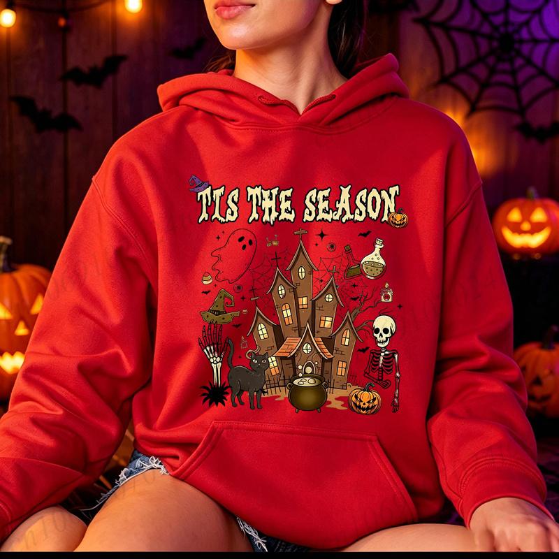 Vintage Halloween Sweatshirt, Tis The Season Retro Ghost Spooky Season Y2K Hoodie, Spooky Halloween Costume Casual Sport Tops