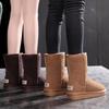 Women's Fleece-Lined Mid-Calf Snow Boots - Cowhide, Warm, Non-Slip, Thickened, Versatile