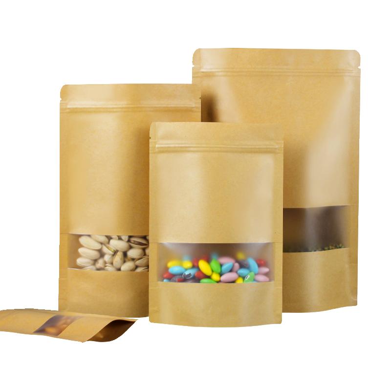 Kraft Paper Self Sealing Bag and Aluminum Plated Self Standing Sealed Bag, Multi Material and Multi Size Food Packaging, Environmentally Friendly