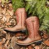Fashion Men Creative Pattern Embroidered Retro Rope Boots Wide Toed Men Cowboy Boots High Top Riding