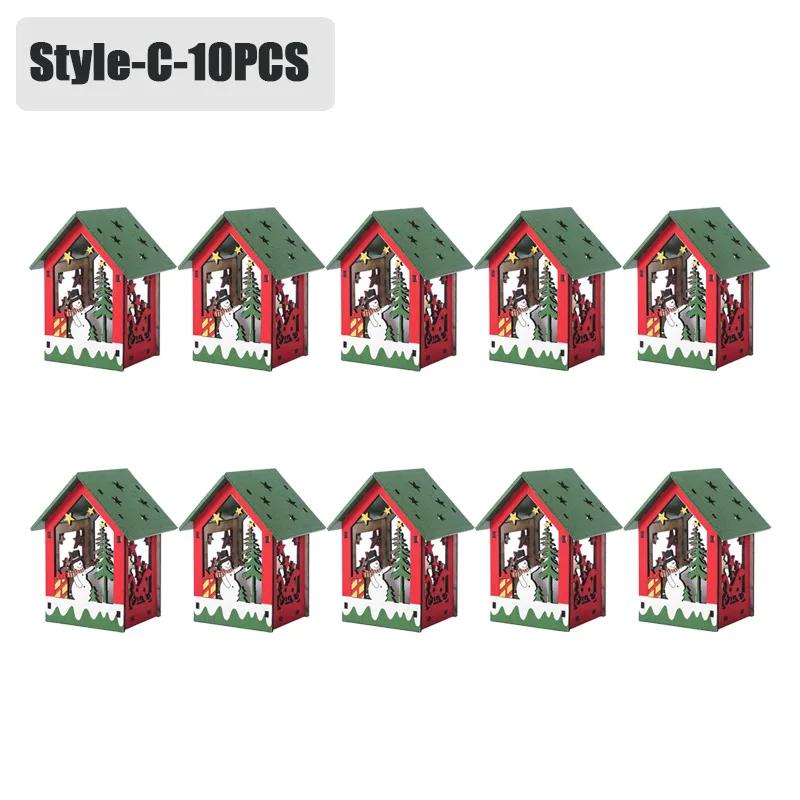 20PCS Christmas Decorations Creative DIY Assembled Cabin Painted Luminous House Christmas Tree Hanging Christmas Hut Ornaments