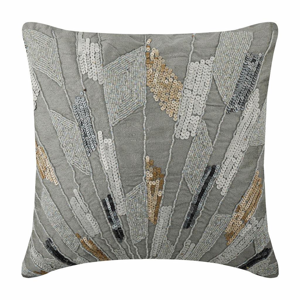 The HomeCentric Povlak na polštář Stříbrný dekorativní povlak na polštář Geometrické flitry Třpytivý povlak na polštář Art Deco Polštář z hedvábí - Silver Glamour