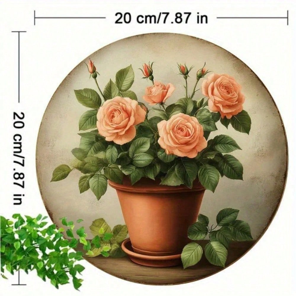 2D Flat Vintage Metal Tin Signs Greenery Pink Roses Wall Art Decor for Home Indoor Outdoor Living Room Bathroom Kitchen
