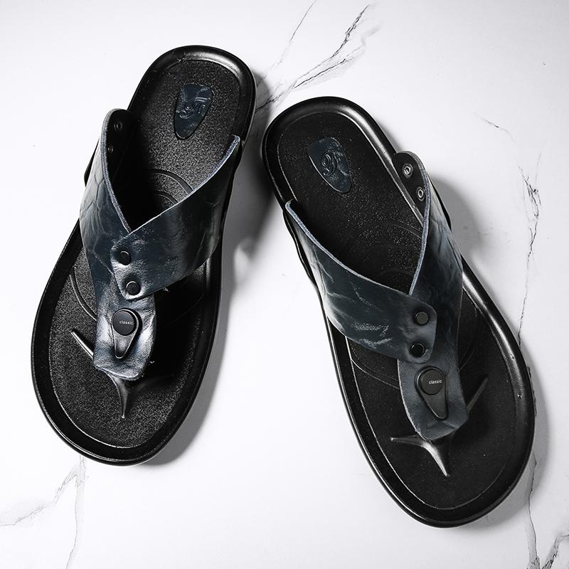 Fashion Men Summer2025New Sandals Casual Leather Soft Bottom Sandals Adult Breathable Beach Walking Shoe Non-slip Open-toe Leather Flats