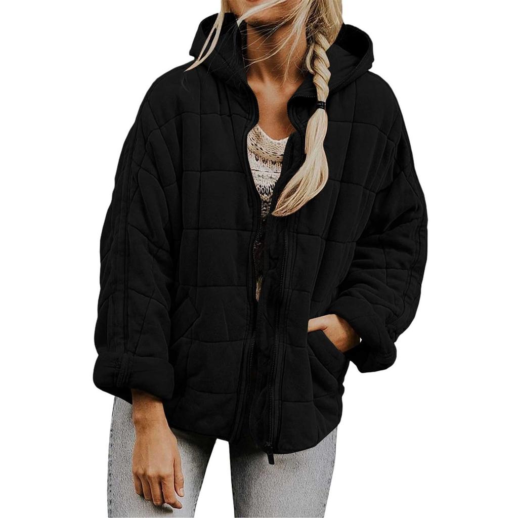 Women's Fashionable Fall/Winter Casual Hooded Jacket Solid Color Coat