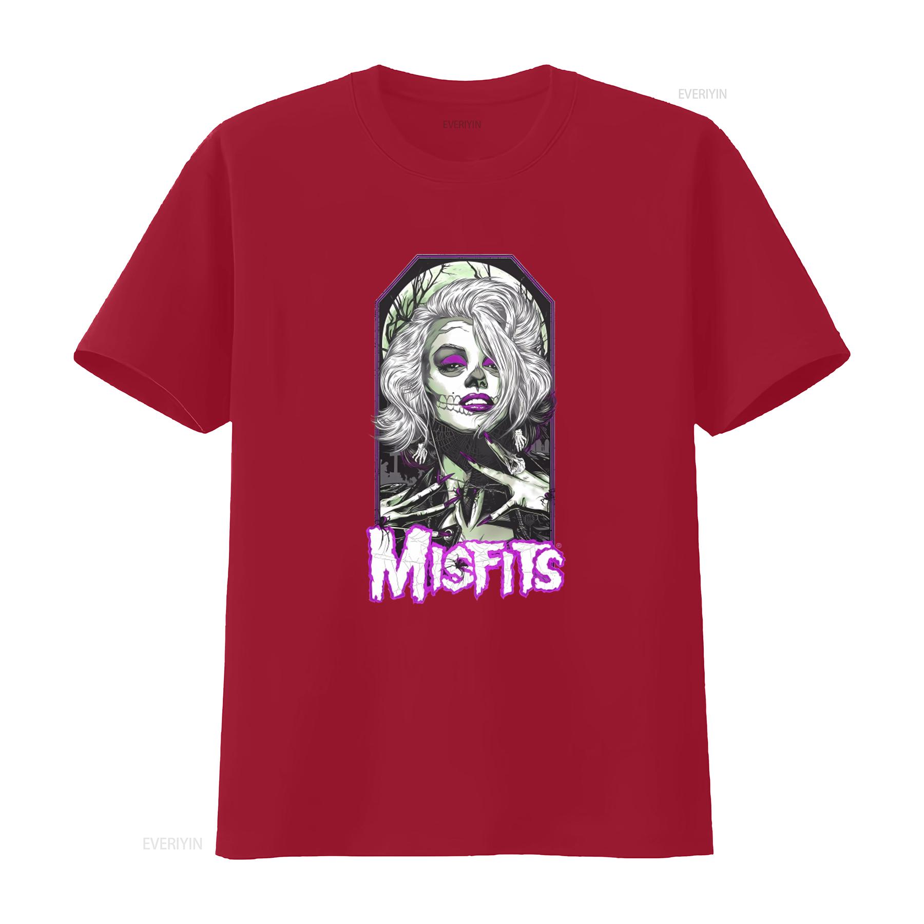 Misfits Female Sugar Skull Punk Rock Gothic T Shirt for Men vintage Washed Comfortable streetwear Unisex graphic S