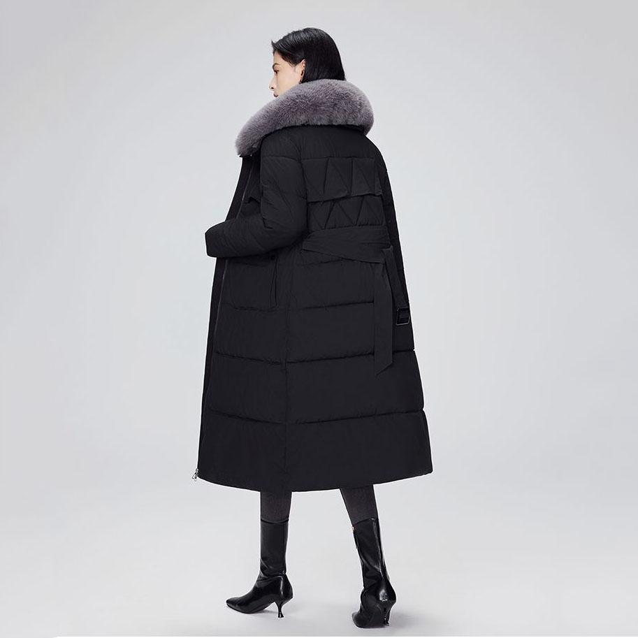 Modischer Winterparka Damen X-lang Baumwollgepolsterte Jacken Verdicken Warmer Mantel Streetwear Großer Pelzkragen Gürtel Schlanke Oberbekleidung