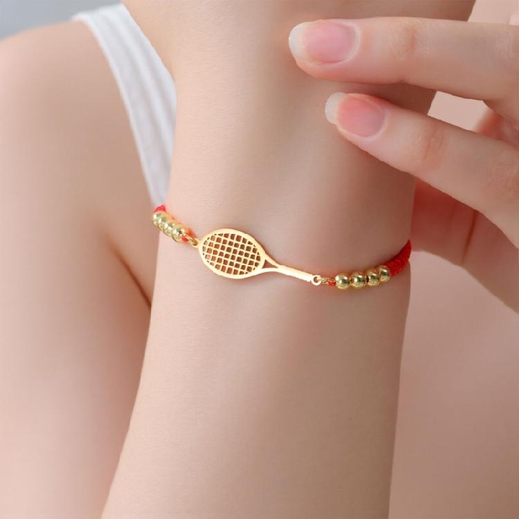 Gioiello Sportivo Minimalista in Acciaio Inossidabile con Intaglio Racchetta e Cordino Intrecciato Personalizzabile