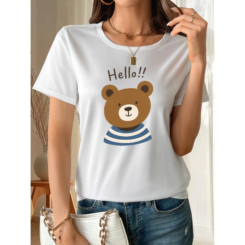 

Women s Blue Stripes Bear Hello! Short Sleeve Shirt , Made of Soft and Breathable Polyester Fabric with Moderate Elasticity, S белый