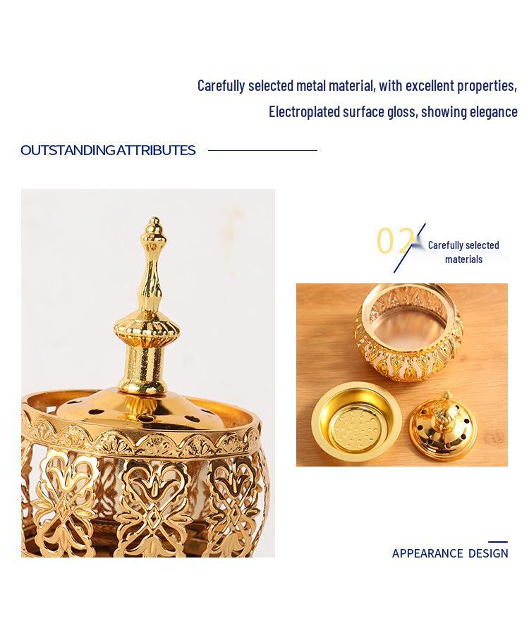 Middle Eastern Lace Metal Incense Burner - Fashionable Sandalwood Ornament for Home Decor