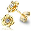 Romantic Women Jewelry 925 Sterling Silver Gold Plated Zircon Rose Flower Stud Earrings