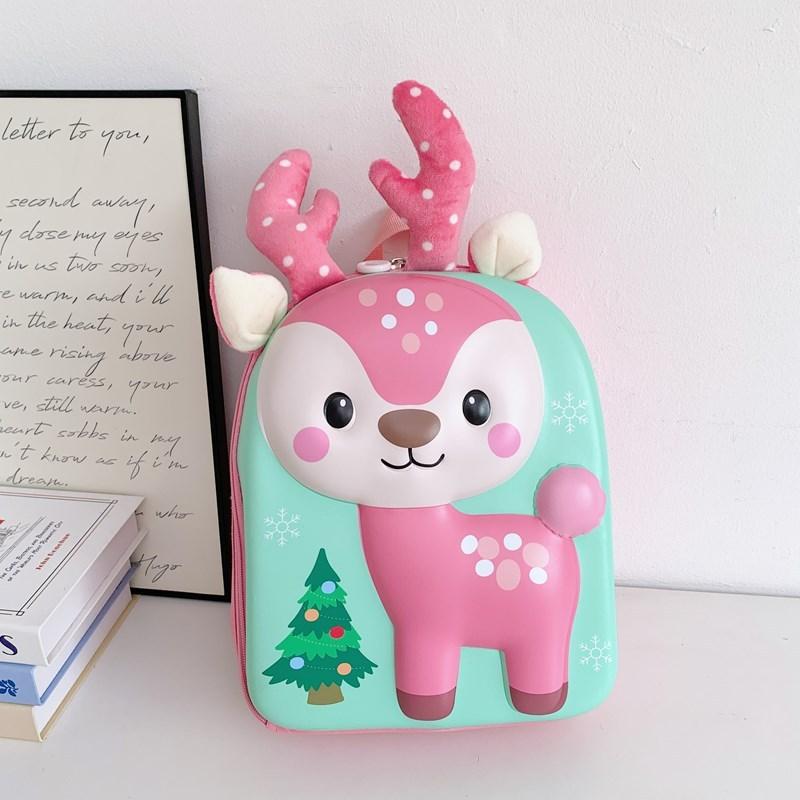 Cartoon Deer Kids Backpack With Pvc Shell For Preschool Children School Use