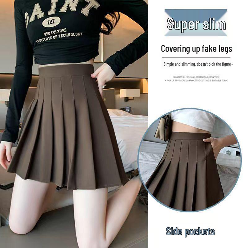 Women s Pocket Pleated Elastic Waist Short Skirt - Plus Size Slimming Versatile Design Small