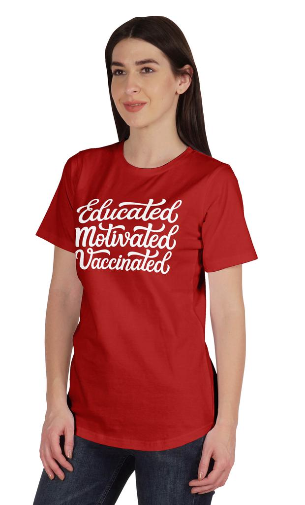 Inkmeso Educated Motivated Vaccinated Funny Pro-Vaccine T-shirt Tops For