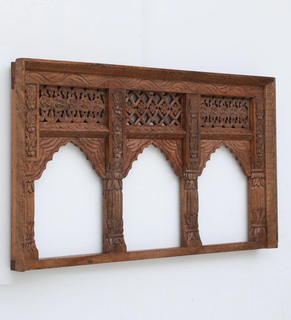Hand Carved Mango Wood Jharokha - Indian Wall Hanging Frame