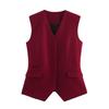 Women's European & American Style V-Neck Sleeveless Vest + Casual Pants Solid Color Set