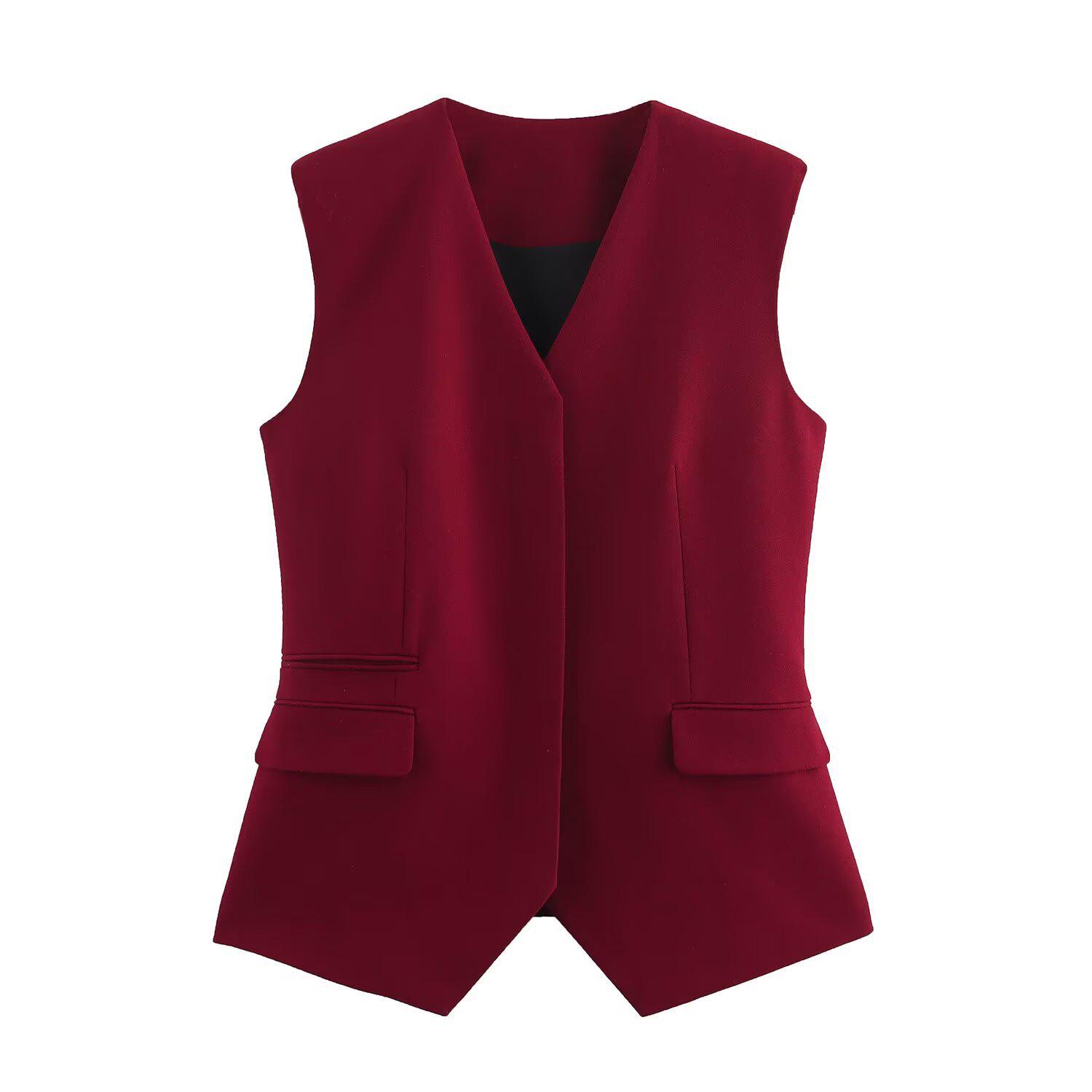 

Женский европейский и американский стиль V-образный вырез без рукавов жилет + повседневные брюки однотонный комплект XS