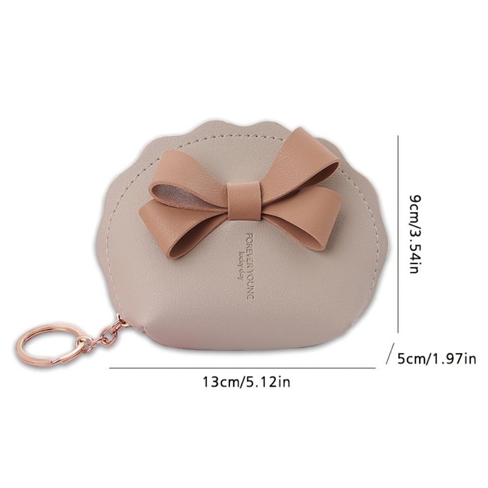 New College Style Bow PU Leather Keychain Mini Wallet Multifunctional Portable Lipstick Coin Storage Bag Zipper Coin Purse